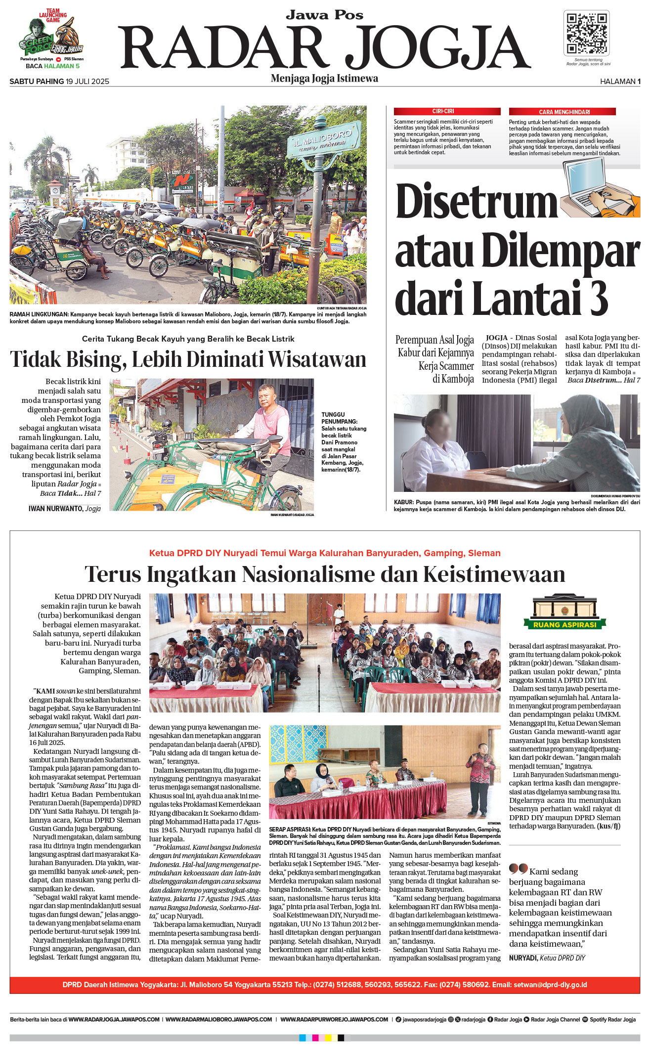 Jawa Pos - Radar Jogja, edisi Sabtu, 19 Juli 2025