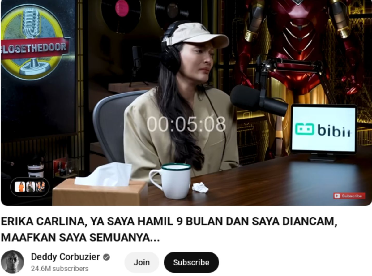Erika Carlina tak kuasa menahan air mata saat menceritakan kisah kehamilannya yang sudah memasuki usia sembilan bulan tanpa  suami