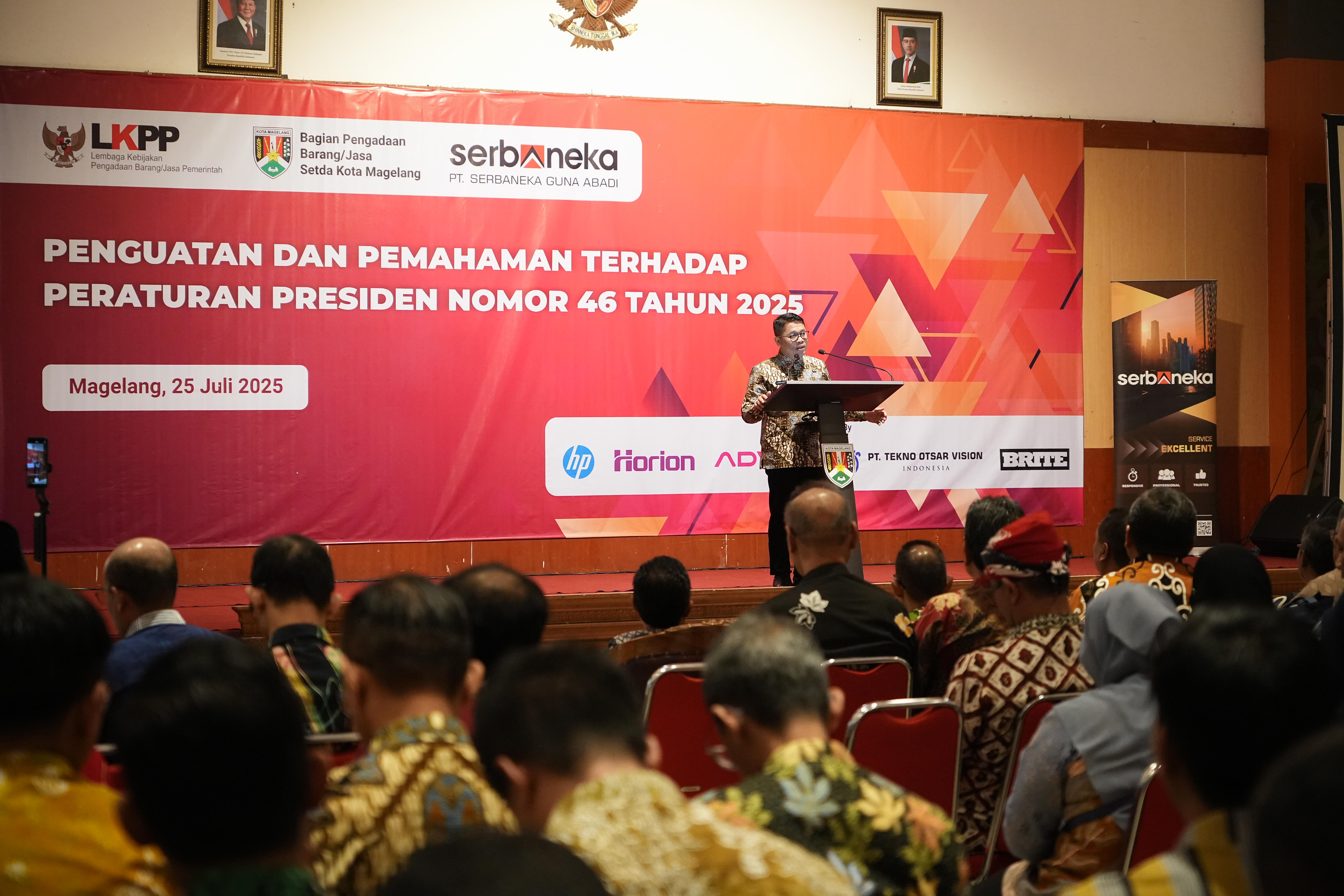 Pemkot mengadakan kegiatan penguatan dan pemahaman terhadap Peraturan Presiden Nomor 46 Tahun 2025 di Gedung Wanita Kota Magelang, Jumat (25/7).
