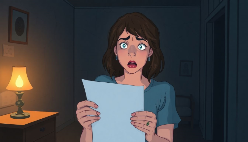 Ilustrasi perempuan kaget dan terjebak dalam situasi menegangkan, setelah mendapatkan pesan misterius.