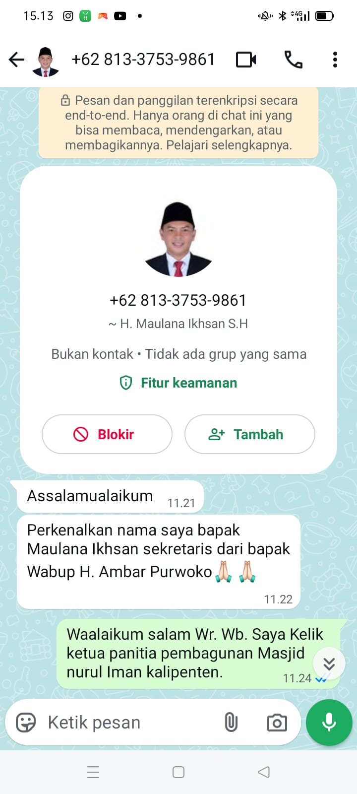 PENIPUAN: WhatsApp mengatasnamakan Wakil Bupati Kulon Progo Ambar Purwoko.