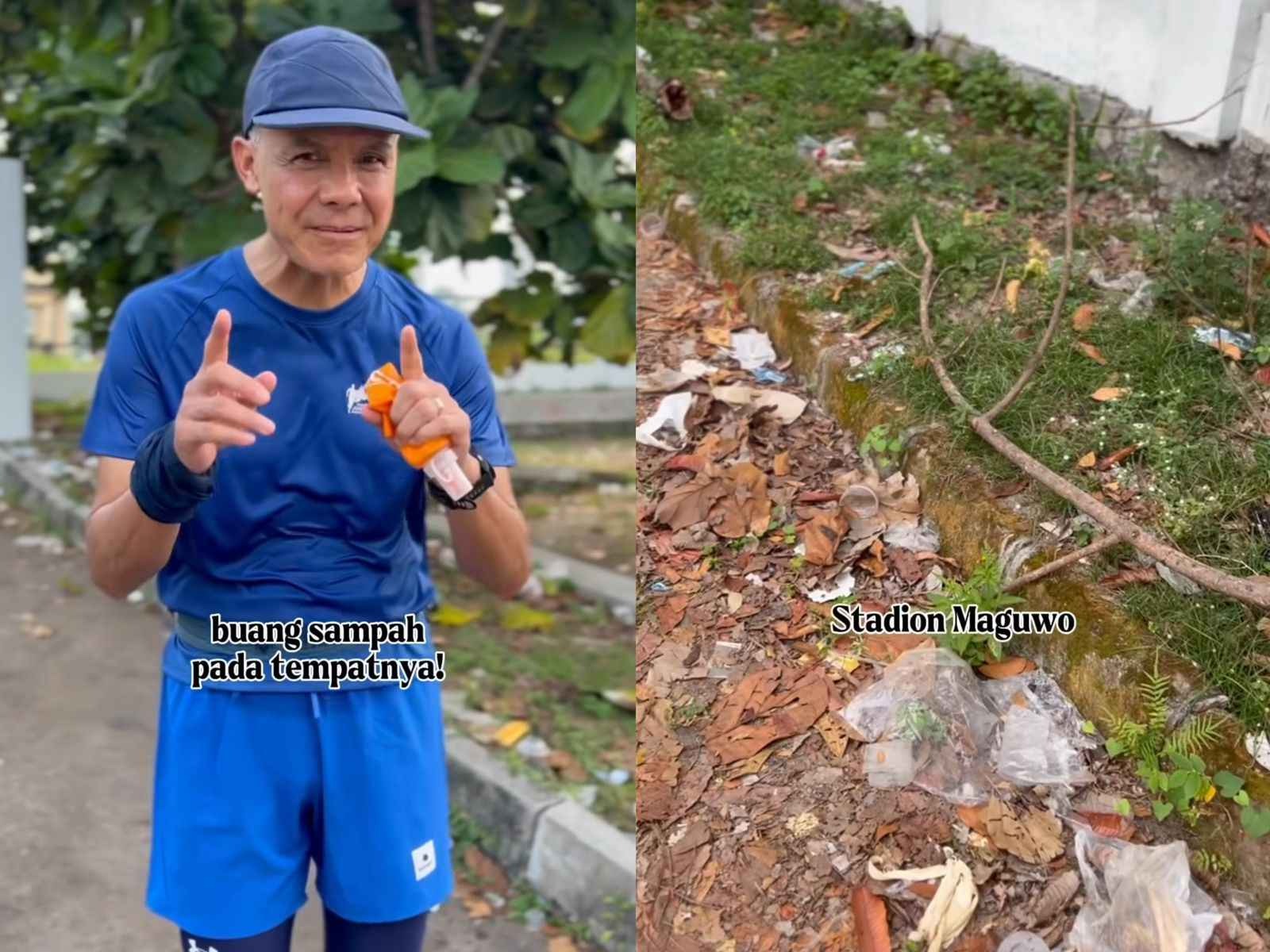 Ganjar Pranowo soroti sampah berserakan di area Stadion Maguwoharjo.