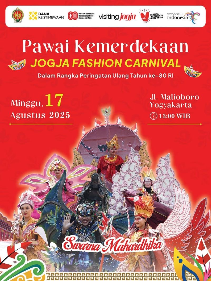 Pawai Kemerdekaan Jogja Fashion Carnival di Malioboro, Minggu (17/8/2025).