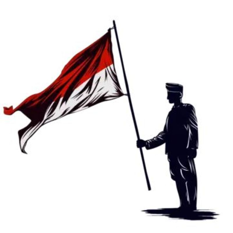 Mengibarkan bendera Indonesia, memperingati Hari Kemerdekaan RI.