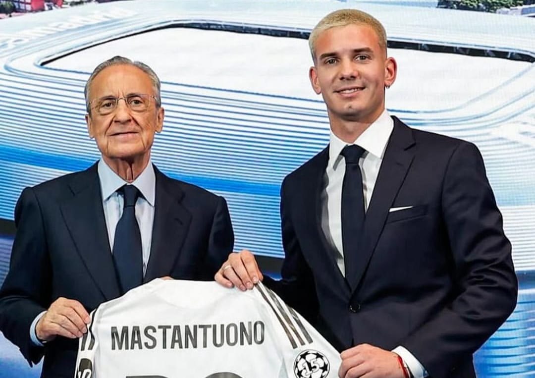 Franco Mastantuono resmi menjadi pemain Real Madrid setelah diperkenalkan oleh Presiden klub Florentino Perez