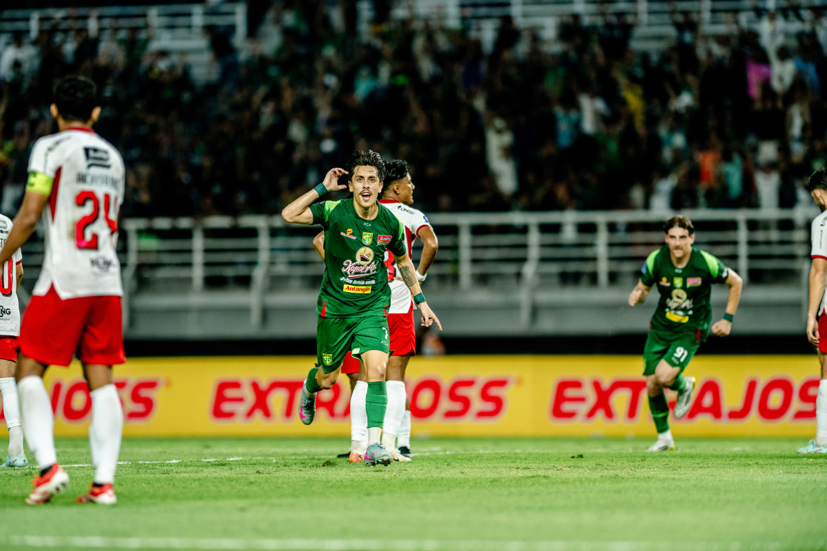 Selebrasi Francisco Rivera setelah mencetak gol ke gawang Bali United