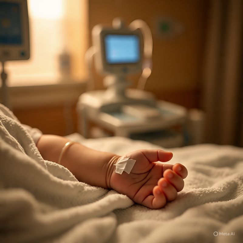 Bayi dipasang infus terbaring di rumah sakit