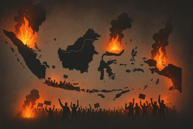 Ilustrasi gelombang demo meluas.