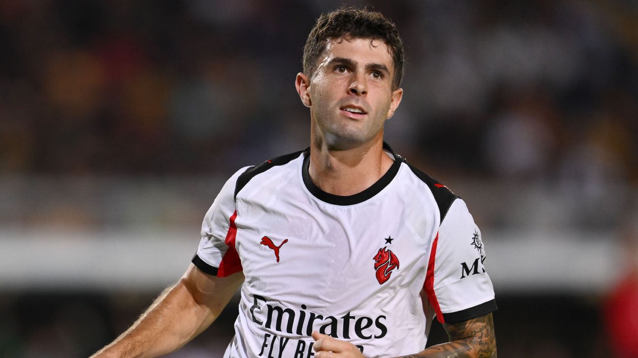 Selebrasi Christian Pulisic setelah mencetak gol dalam kemenangan 2-0 AC Milan atas Lecce