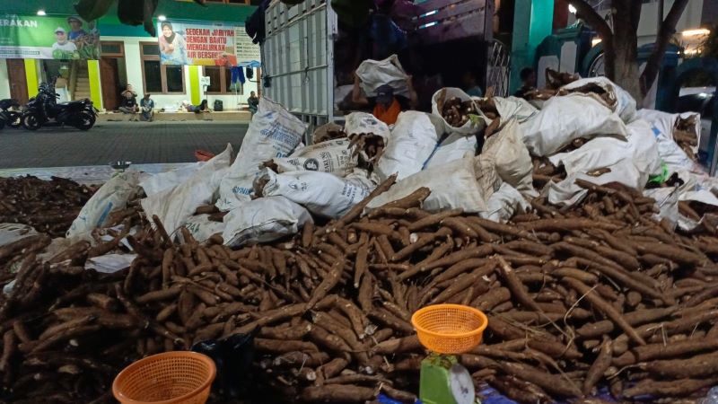 BANTU PETANI: Kegiatan borong singkong oleh Masjid Nurul Ashri Deresan di Gunungkidul.