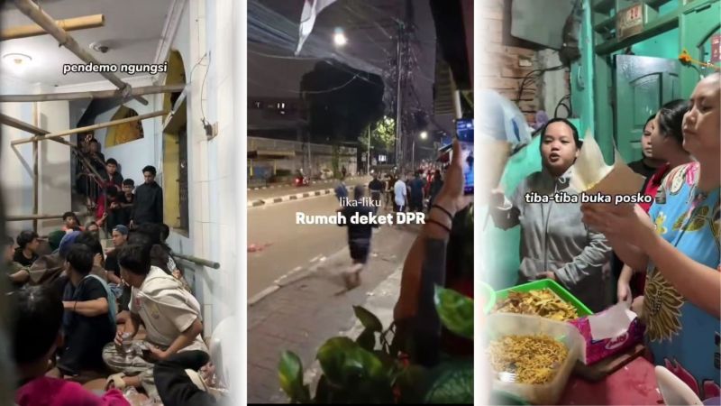 Aksi solidaritas warga di balik Demo 28 Agustus 2025 di sekitar Gedung DPR RI Jakarta.