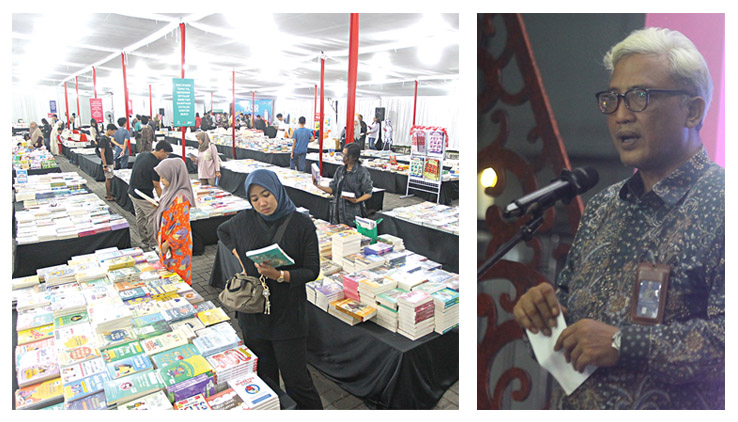 JADIKAN GAYA HIDUP: Pj Sekda DIY Aria Nugrahadi menyampaikan sambutan sekaligus membuka pelaksanaan JBF 2025 pada Kamis (4/9/2025). Masyarakat langsung menyerbu pameran dan bazar buku di halaman DPAD.