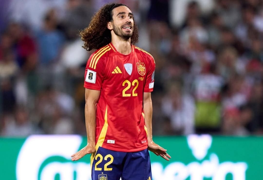 Selebrasi Marc Cucurella setelah mencetak gol dalam kemenangan 3-0 Spanyol atas Bulgaria di Kualifikasi Piala Dunia