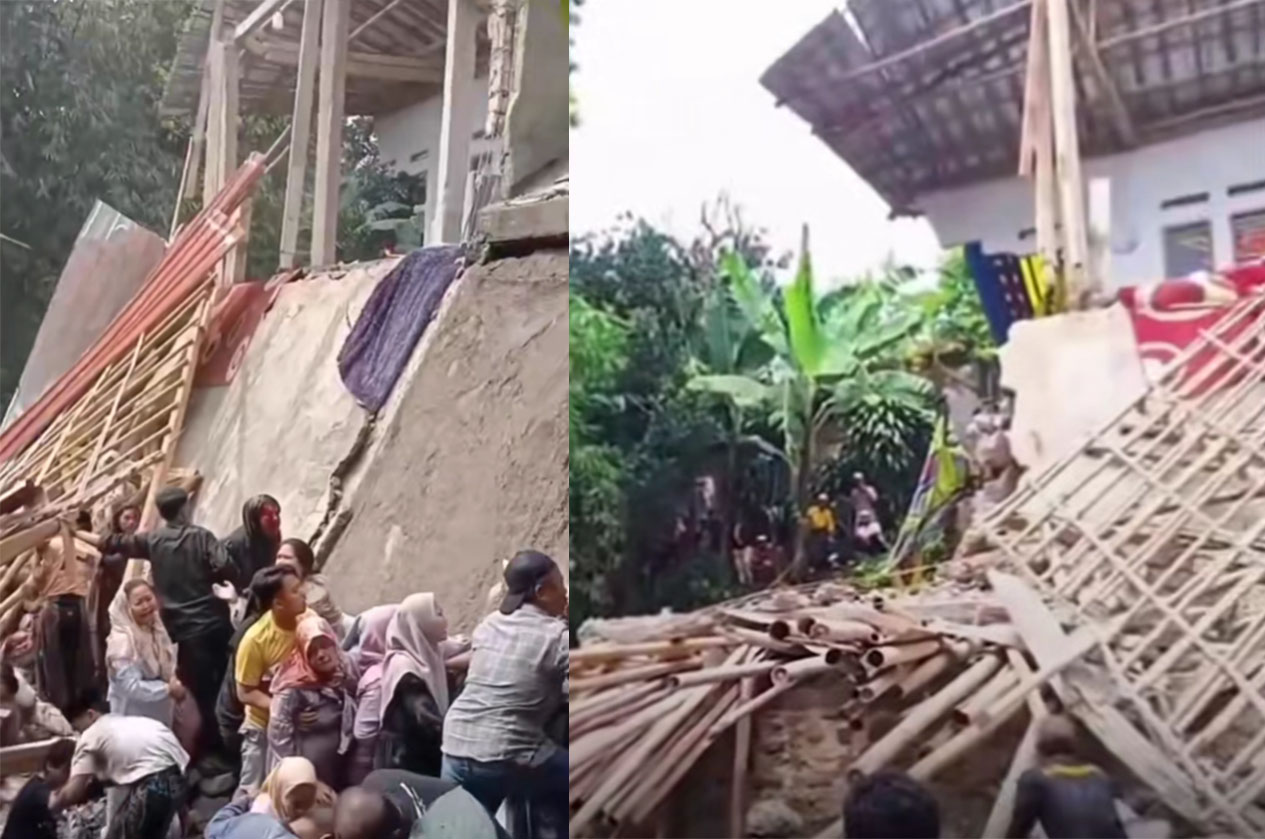 Bangunan Majelis Ambruk di Ciomas Bogor, lima orang tewas dan puluhan orang luka-luka.