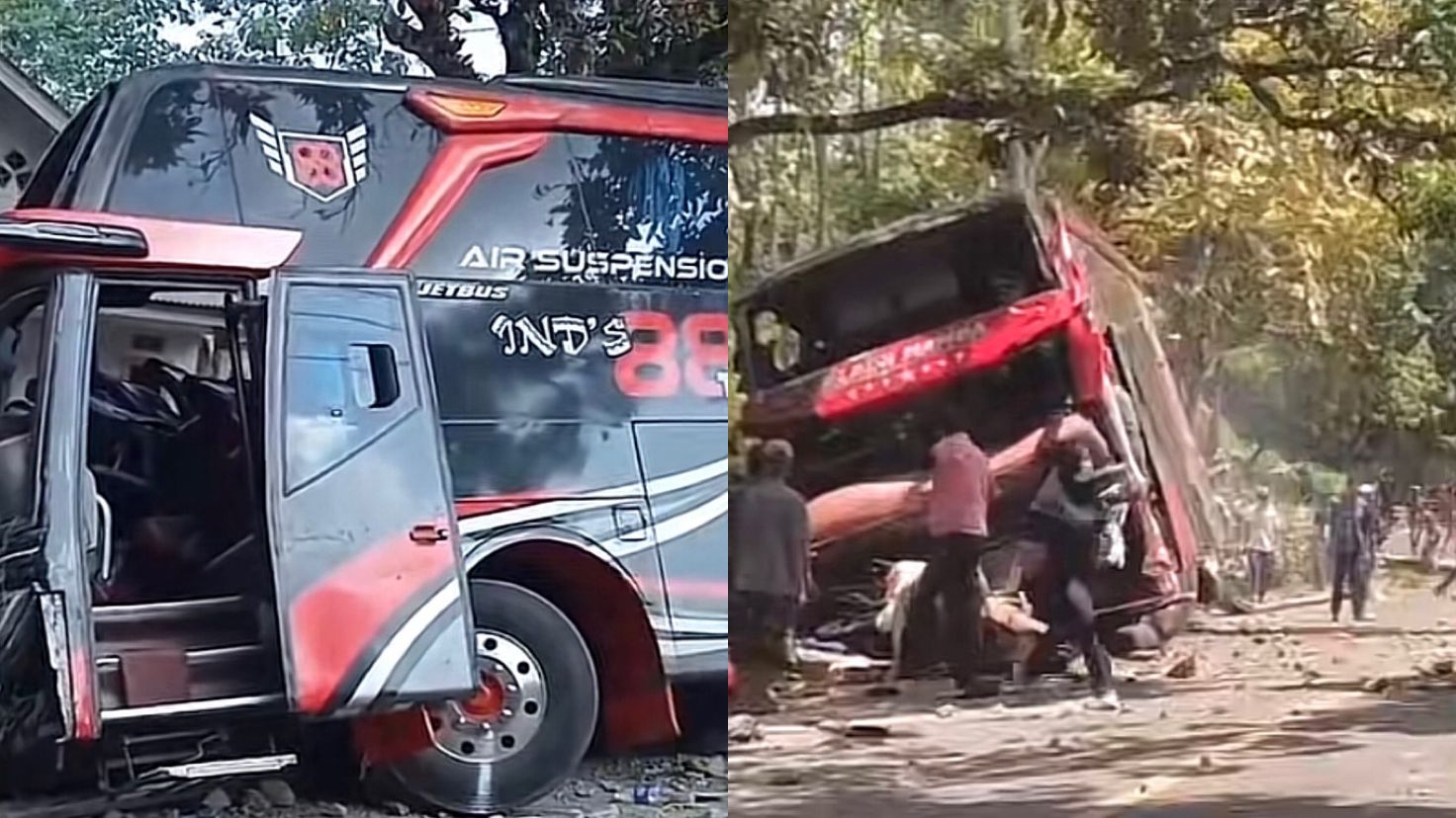 kondisi bus mengalami kecelakaan di jalur Bromo