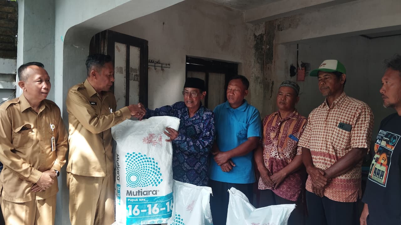SIMBOLIS: Wakil bupati Aris Suharyanta sedang memberikan bantuan berupa pupuk untuk kelompok tani Senin (15/9)