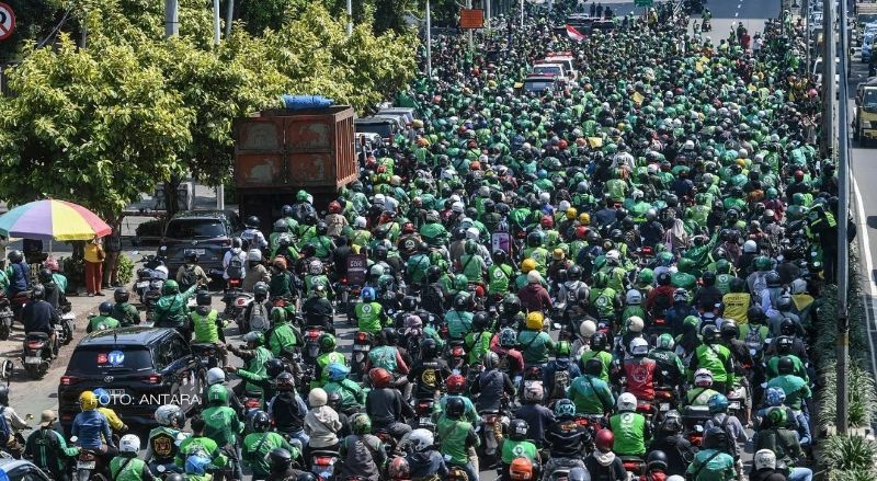 Demo ojol di Jakarta, Rabu (17/9/2025).