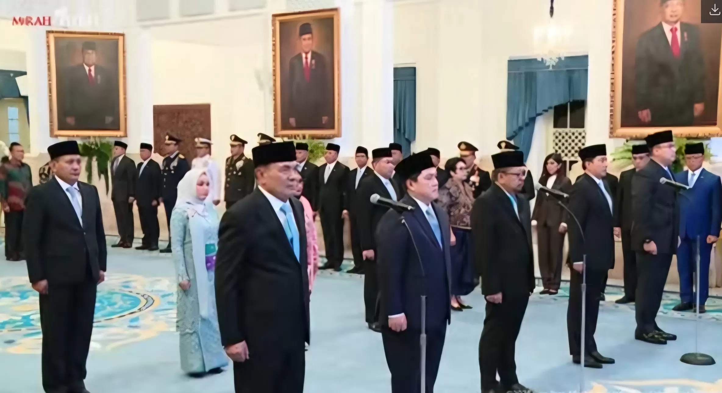 Presiden Prabowo Subianto melantik Erick Thohir sebagai Menpora dan Djamari Chaniago sebagai Menko Polkam