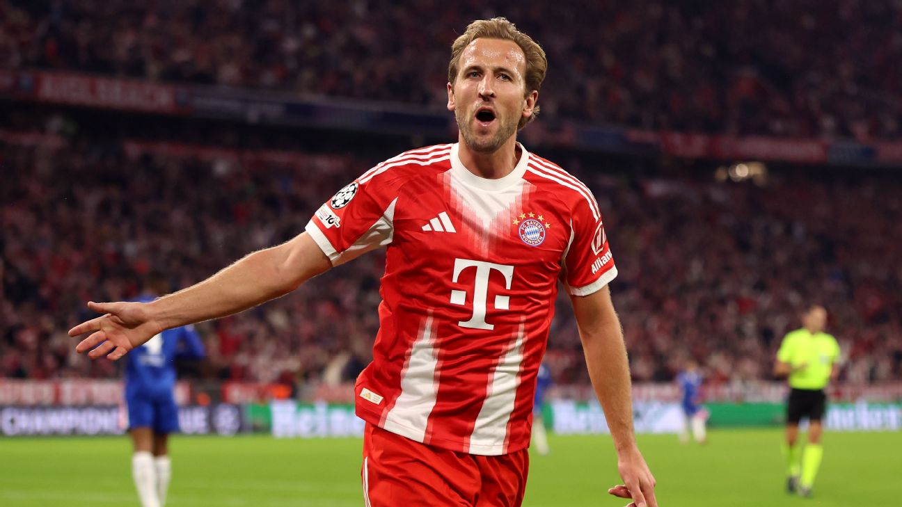 Selebrasi Harry Kane dalam kemenangan 3-1 Bayern Munich atas Chelsea di Liga Champions