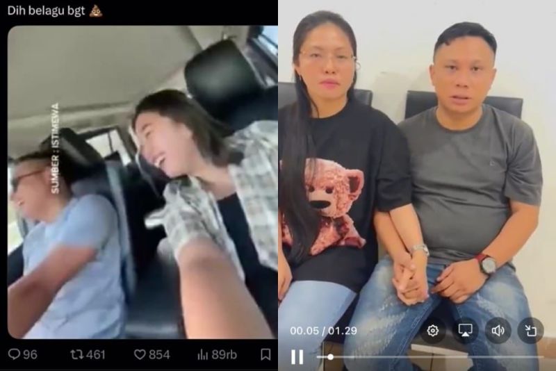 Wahyudin Muridu saat pernyataannya viral dan saat menyampaikan klarifikasi bersama istrinya.
