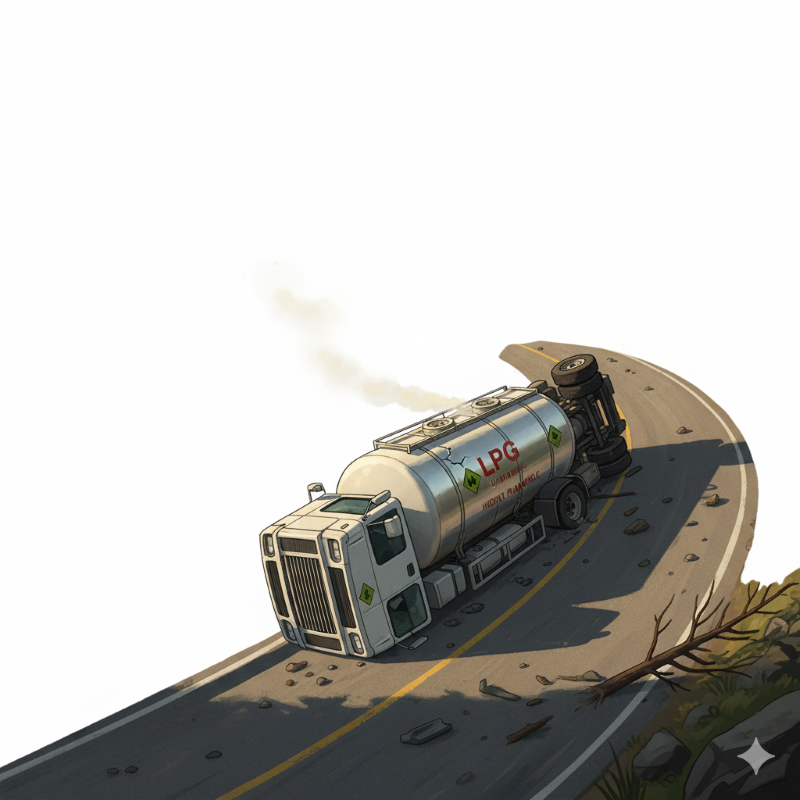 Ilustrasi truk tangki LPG terguling