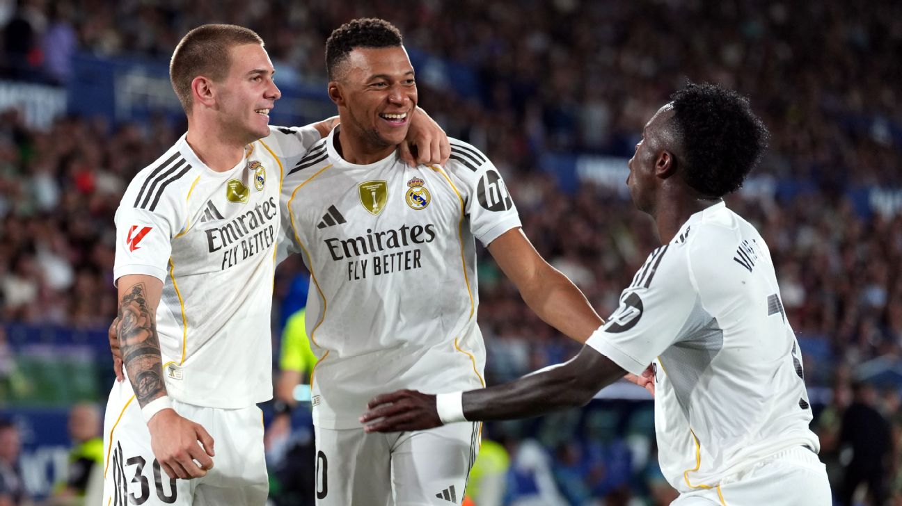 Franco Mastantuono, Kylian Mbappe dan Vinicius Junior cetak gol dalam kemenangan Real Madrid atas Levante