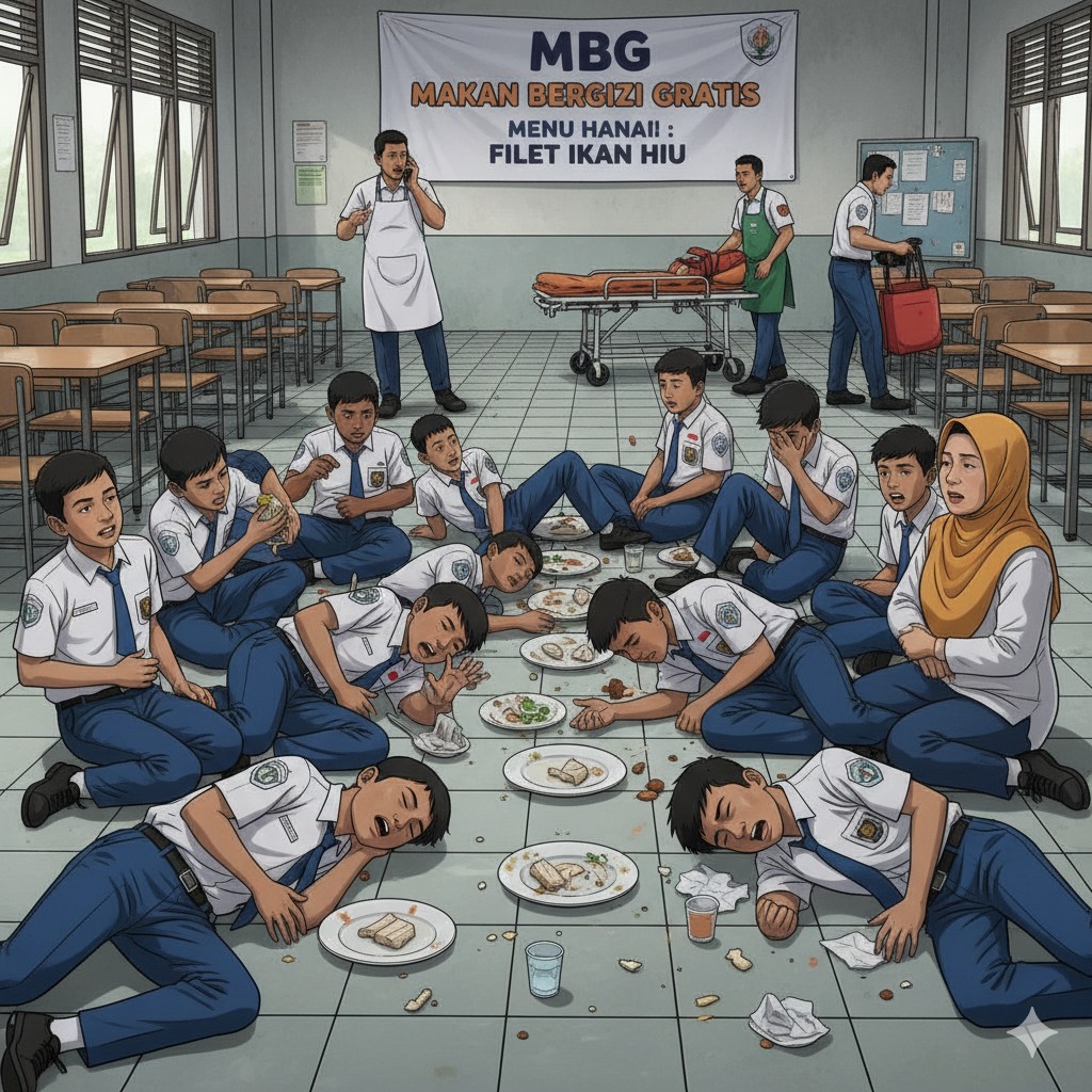 Ilustrasi keracunan massal usai mengkonsumsi menu MBG.