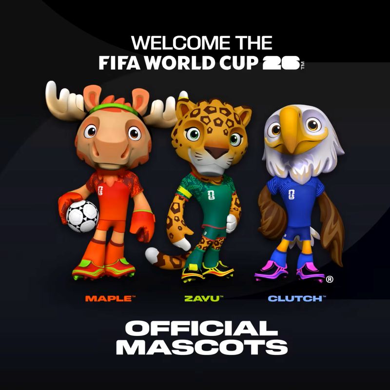Maple, Zayu dan Clutch resmi menjadi maskot Piala Dunia 2026