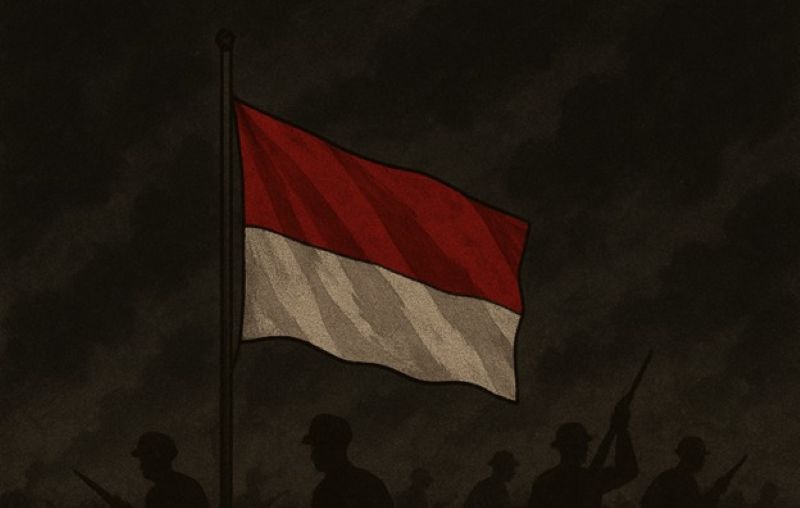 Ilustrasi pengibaran bendera setengah tiang.