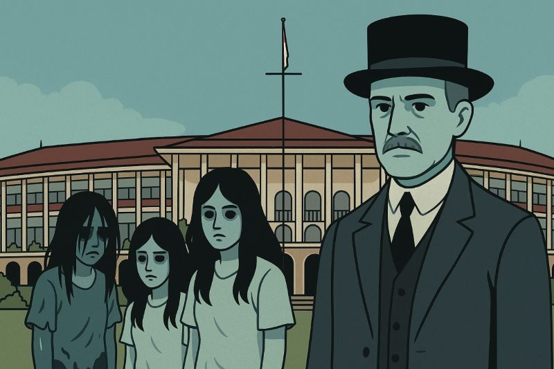 Ilustrasi hantu gentayangan di kampus.
