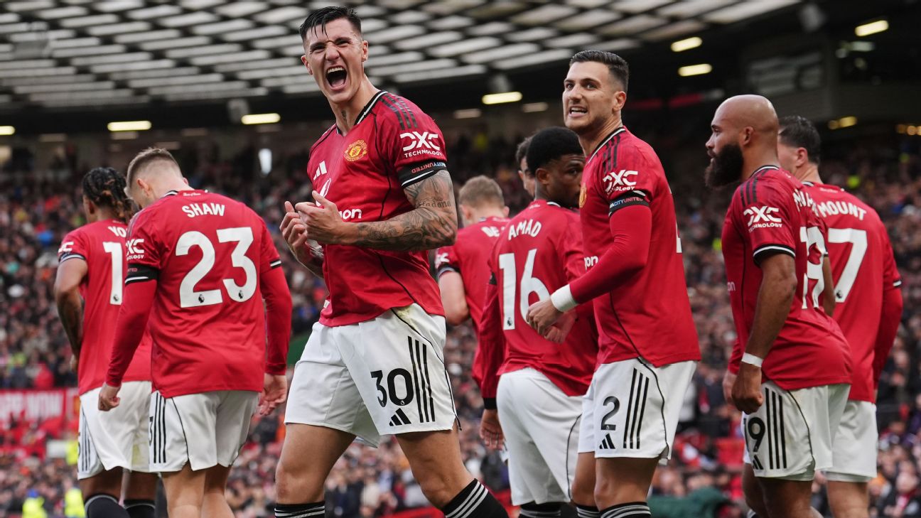 Selebrasi para pemain Manchester United rayakan gol Benjamin Sesko ke gawang Sunderland