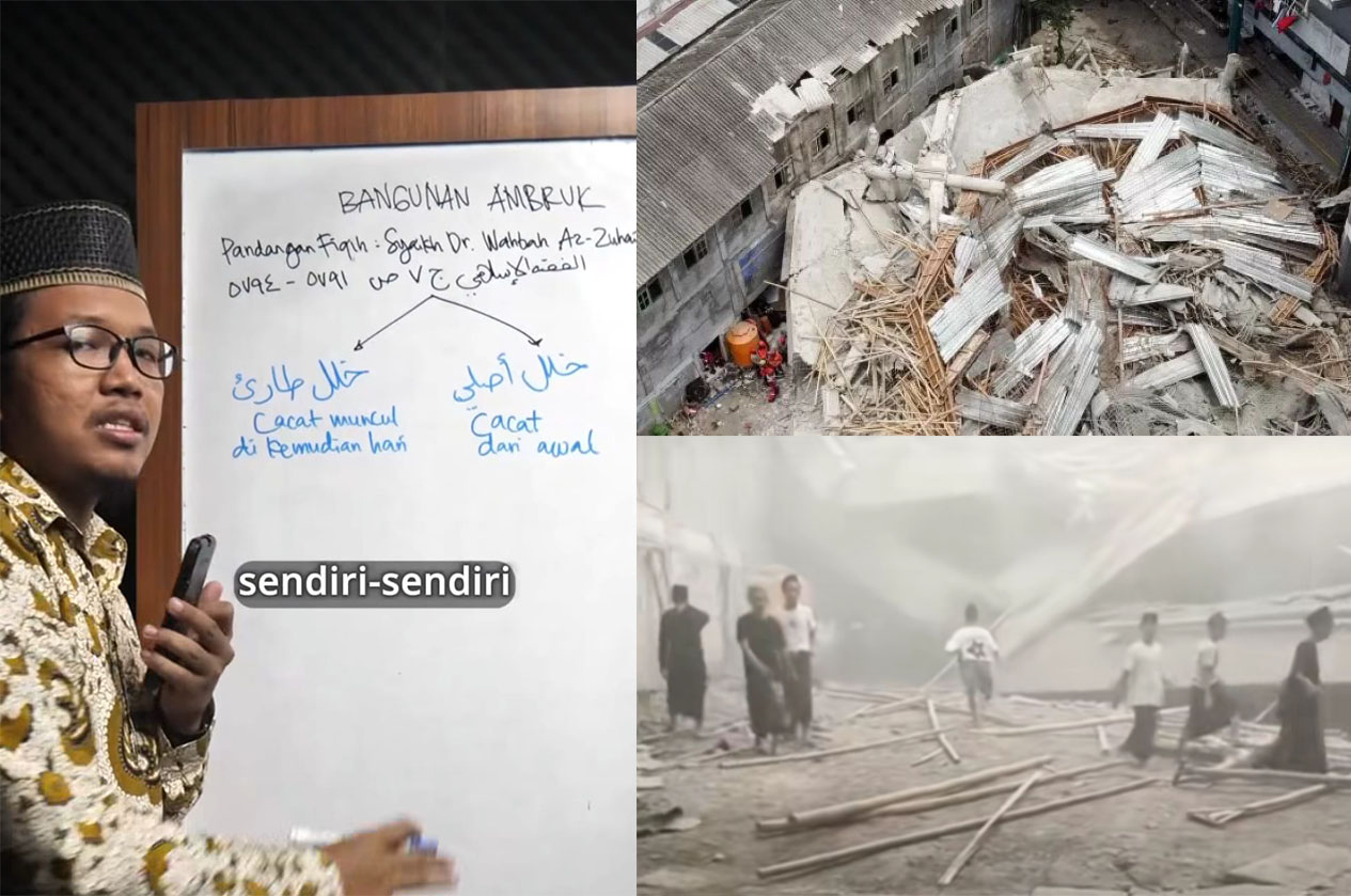 Akun dakwah @almahbaroh dan @aunasiden mengulas tragedi Musala Ponpes Al Khoziny  Sidoarjo Ambruk.