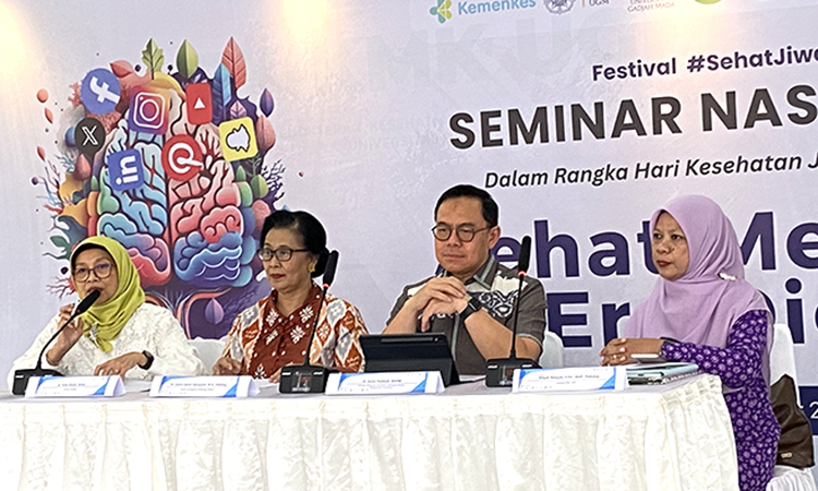 SISI LAIN TEKNOLOGI: Seminar nasional bertajuk Sehat Mental di Era Digital yang diselenggarakan PKMK FKKMK UGM bersama pihak terkait lain&nbsp; di Auditorium FK-KMK UGM.