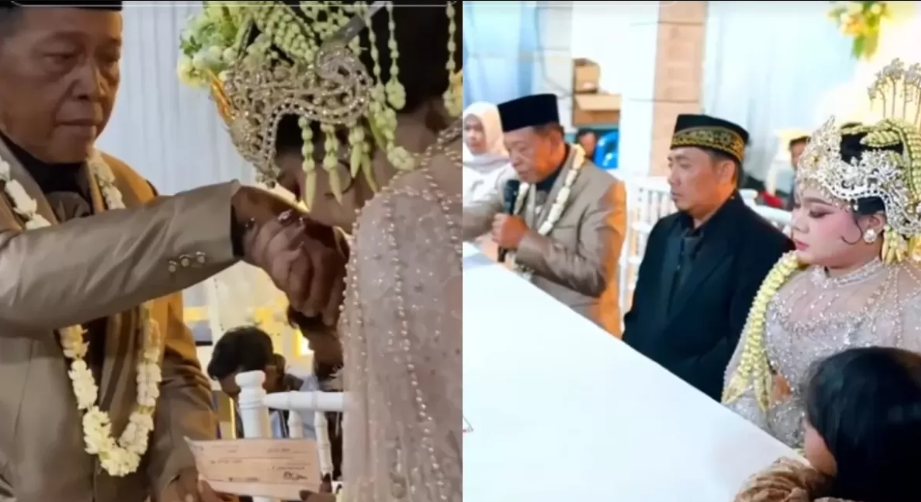 Pernikahan dengan mahar cek Rp3 miliar Tarman Gondol dan Sheila di Pacitan. (TikTok @av.mediaku - @lia708995)