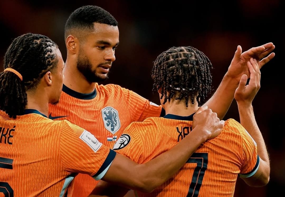 Selebrasi pemain Belanda dalam kemenangan 4-0 atas Finlandia di Kualifikasi Piala Dunia