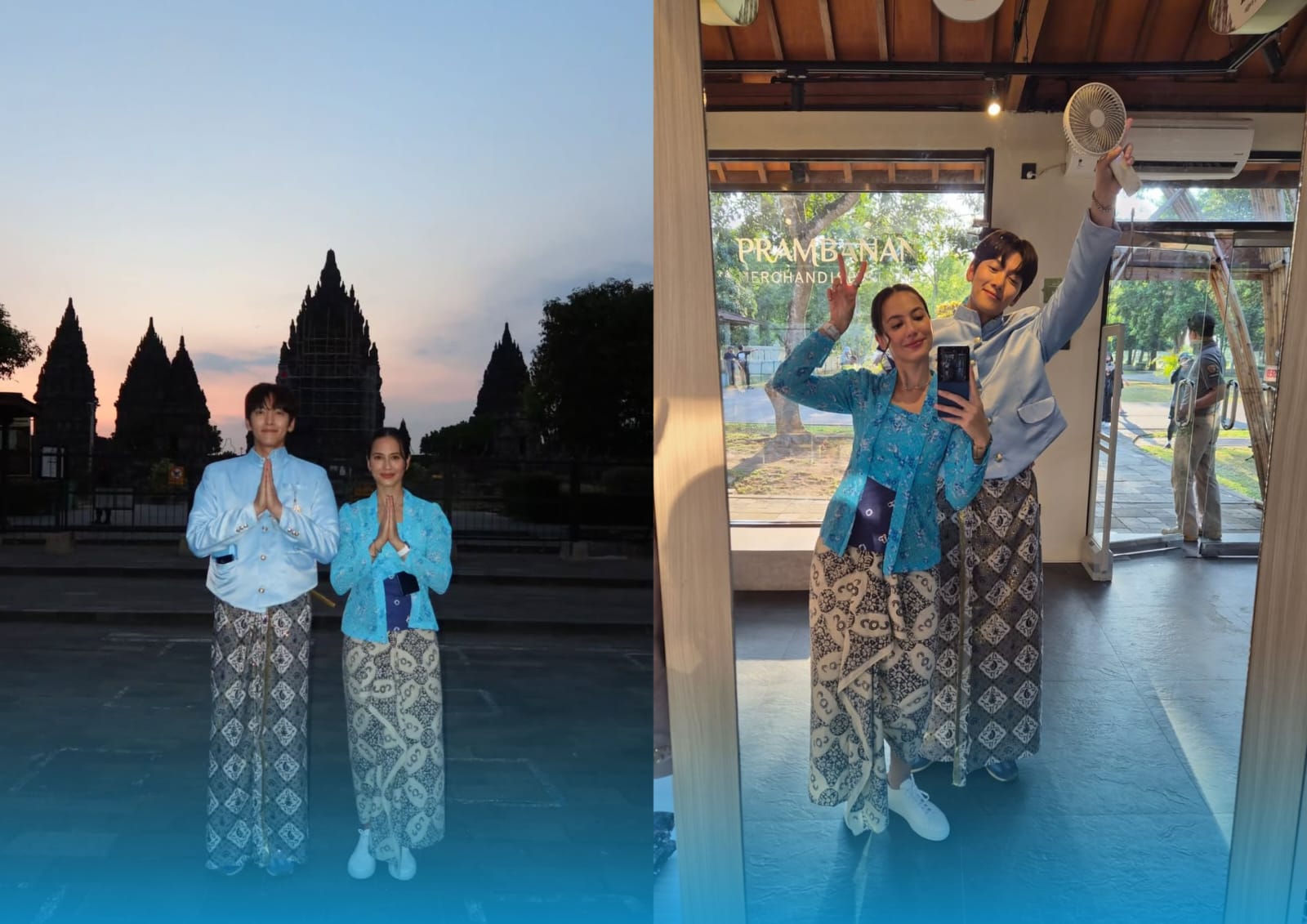 Aktor Korea Selatan Ji Chang Wook bersama Pevita Pearce saat di Candi Prambanan