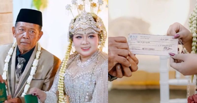 PASANGAN VIRAL: Mbah Tarman (74) menikahi Shela Arika (24) dengan mahar cek bernilai fantastis.