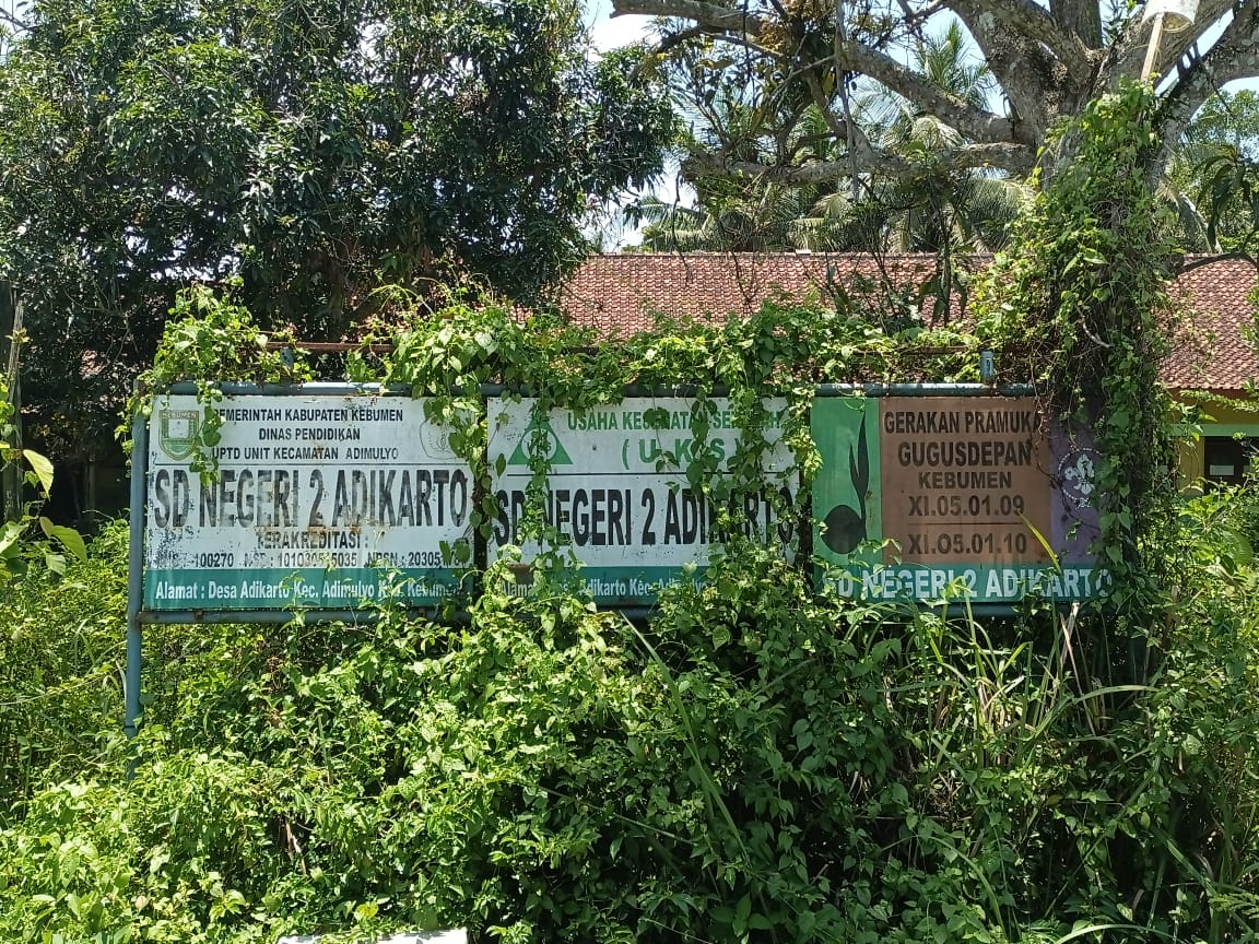 Gedung SDN 2 Adikarto mangkrak imbas dari adanya kebijakan pengelompokan sekolah atau regruping. Bangunan sekolah tampak rusak dan dipenuhi rumput liar. (M Hafied/Radar Jogja)  &nbsp;