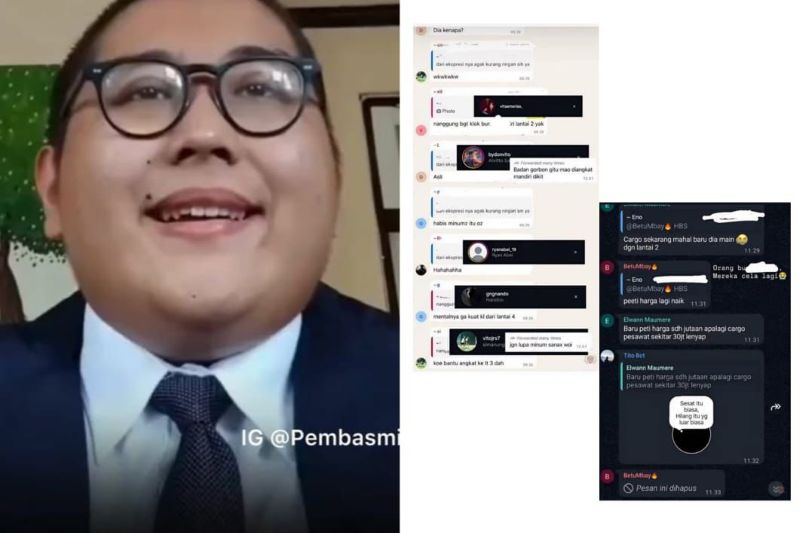 Tangkapan layar foto korban dan percakapan grup mahasiswa yang mengejek usai tragedi.