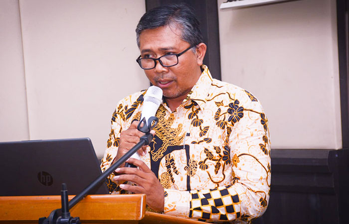 Nuradi Indrawijaya saat menyampaikan visi dan misi Percasi Sleman untuk periode berikutnya.