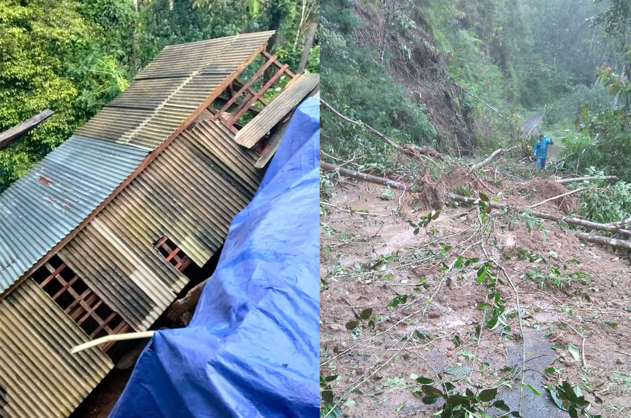 AMBLAS: Kandang kambing milik warga terkena longsor akibat hujan tanpa henti.&nbsp;