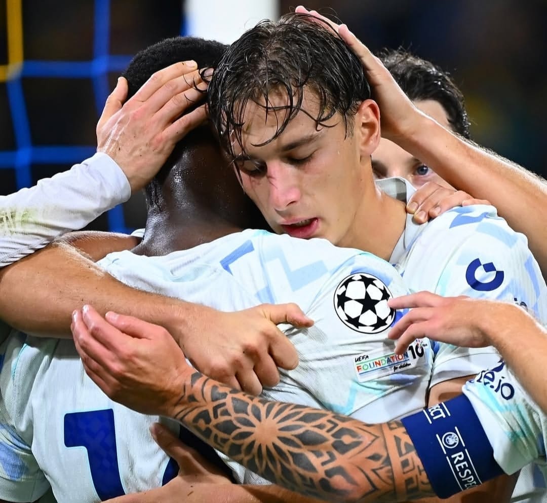Selebrasi pemain Inter dalam kemenangan 0-4 atas tuan rumah Union Saint Gilloise di Liga Champions