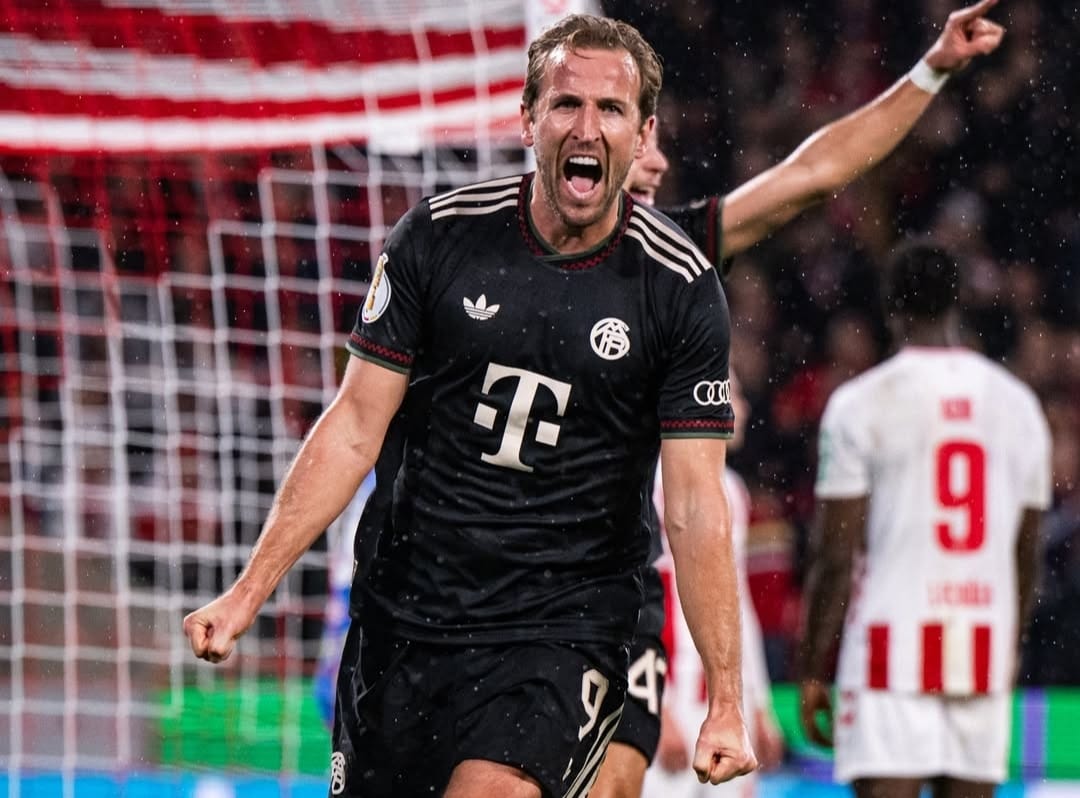 Selebrasi Harry Kane setelah mencetak gol dalam kemenangan 1-4 Bayern Munich atas FC Koln
