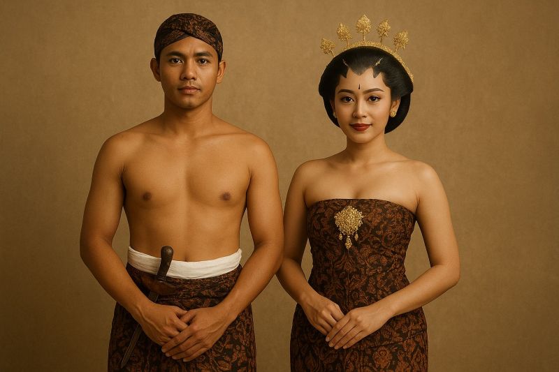Busana pengantin tradisional Jawa gaya Basahan dan Paes Ageng.