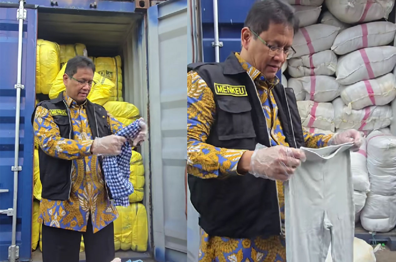 Menteri keuangan Purbaya saat sidak impor pakaian ilegal.