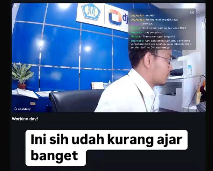 unggahan anak menkeu, Purbaya, Yudo Sadewa, saat menciduk pegawai Kemenkeu live streaming memecoin saat jam kerja.