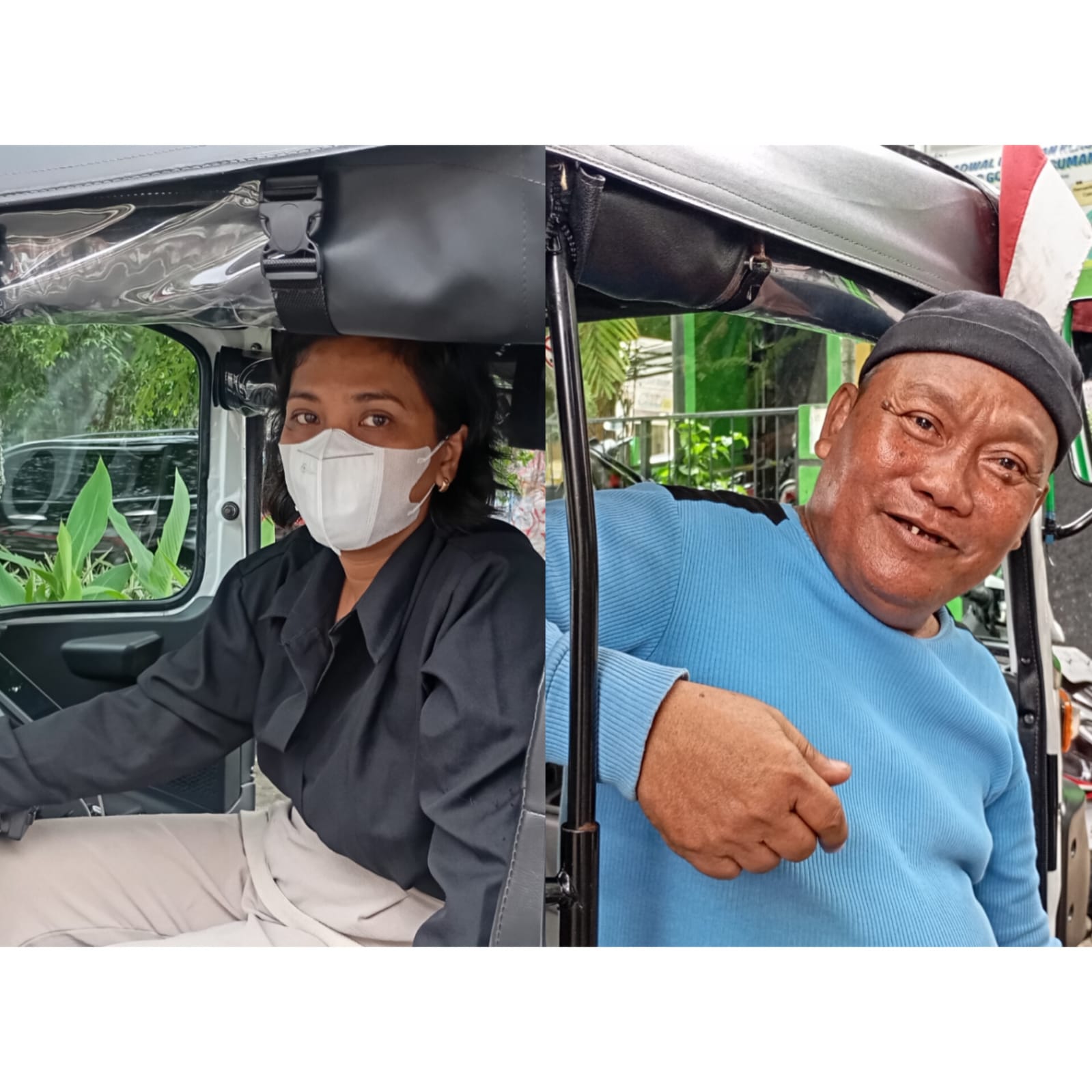 TUNGGU PENUMPANG : Para driver Maxride Krismiyati dan Sudaryanto saat ditemui, Kamis (13/11/2025).&nbsp;