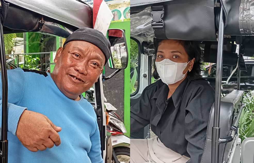 TUNGGU PENUMPANG: Para driver Maxride, Krismiyati dan Sudaryanto saat ditemui kemarin (13/11).