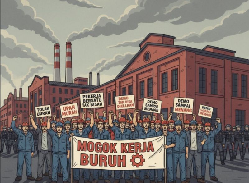Ilustrasi aksi mogok kerja buruh karena kenaikan upah minimum.