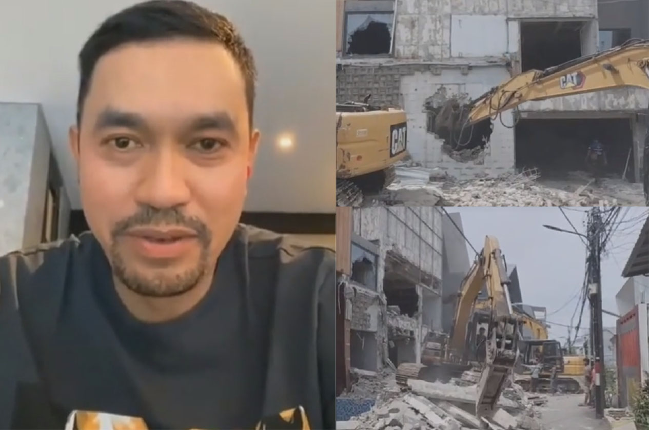 Ahmad Sahroni dan rumahnya yang kini dirobohkan pasca terjadi penjarahan beberapa waktu lalu.